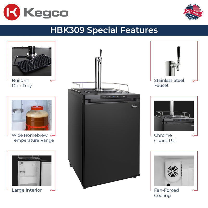 Kegco 24" Wide Homebrew Single Tap Black Digital Kegerator