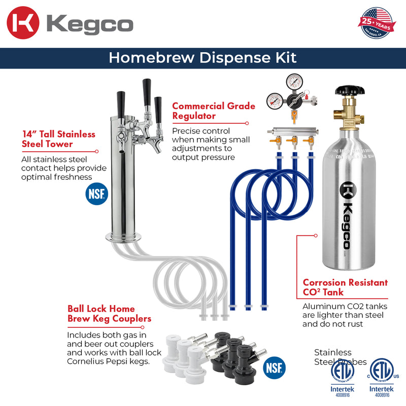 Kegco 24" Wide Homebrew Triple Tap Black Digital Kegerator