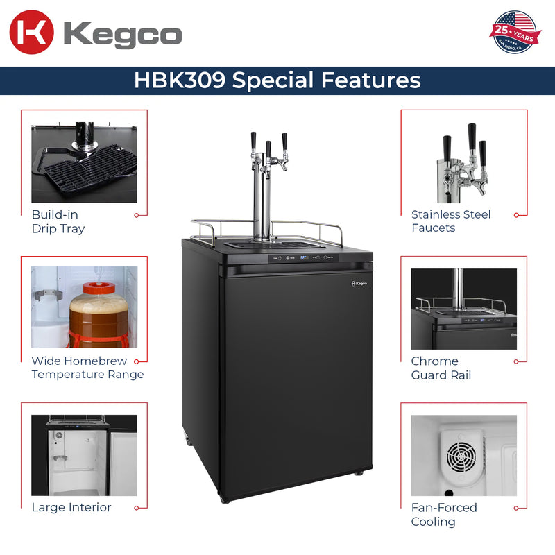 Kegco 24" Wide Homebrew Triple Tap Black Digital Kegerator