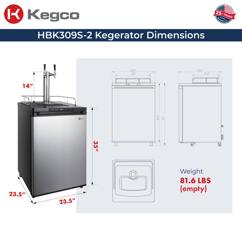 Kegco 24" Wide Homebrew Dual Tap Stainless Steel Digital Kegerator