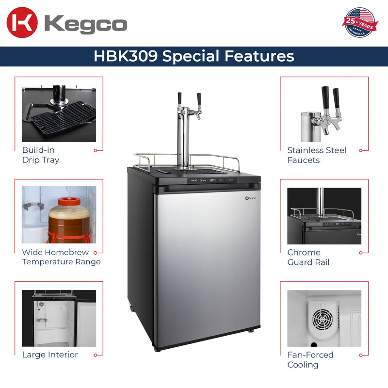 Kegco 24" Wide Homebrew Dual Tap Stainless Steel Digital Kegerator