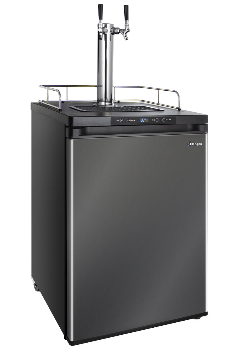 Kegco 24" Wide Homebrew Dual Tap Black Stainless Steel Digital Kegerator