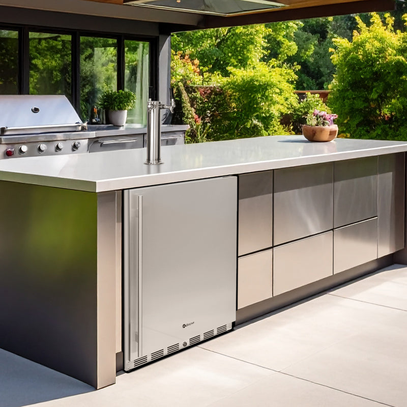 Kegco 24" Wide Outdoor Homebrew Dual Tap All Stainless Steel Built-In Right Hinge Kegerator