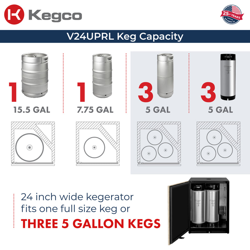 Kegco 24" Wide Homebrew Dual Tap Panel Ready Overlay Commercial Built-In Left Hinge Kegerator