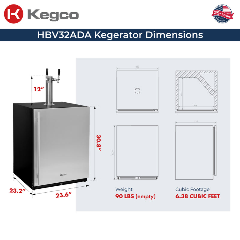 HBV32ADABSR-2 Kegerator Dimensions