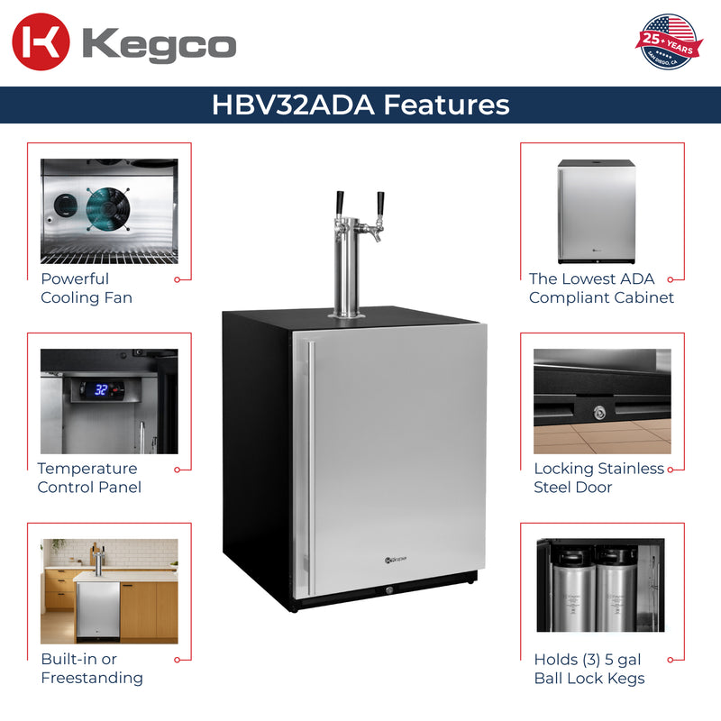 Kegco HBV32ADABSR-2 ADA kegerator features