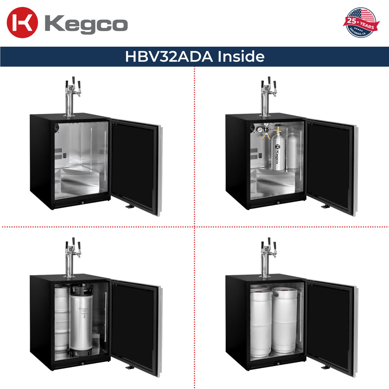Kegco 24" Wide Triple Tap Stainless Steel Built-In Right Hinge ADA Homebrew Kegerator