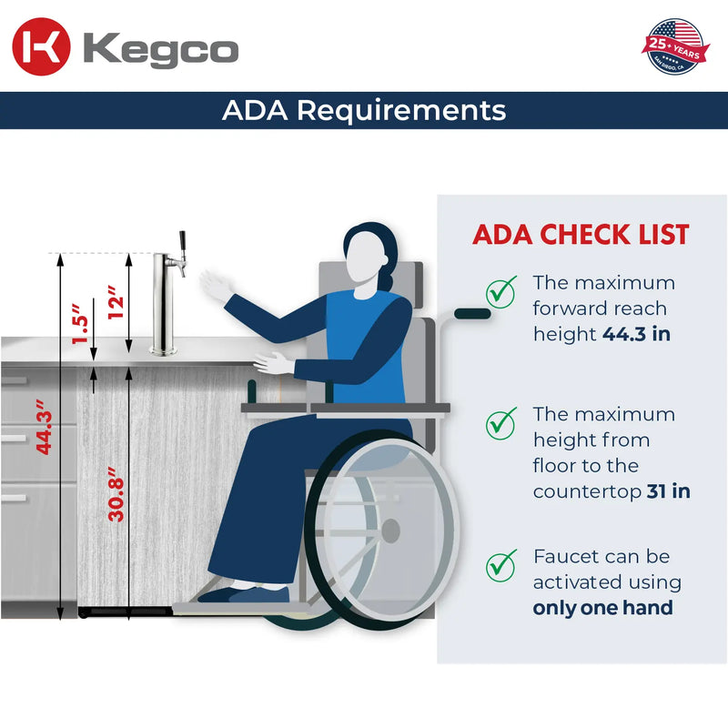 Kegco kegerator compliant with ADA requirements