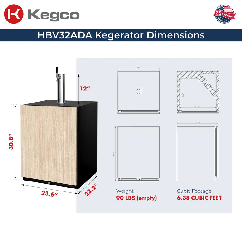 Kegco HBV32ADAPRL-1 kegerator dimensions