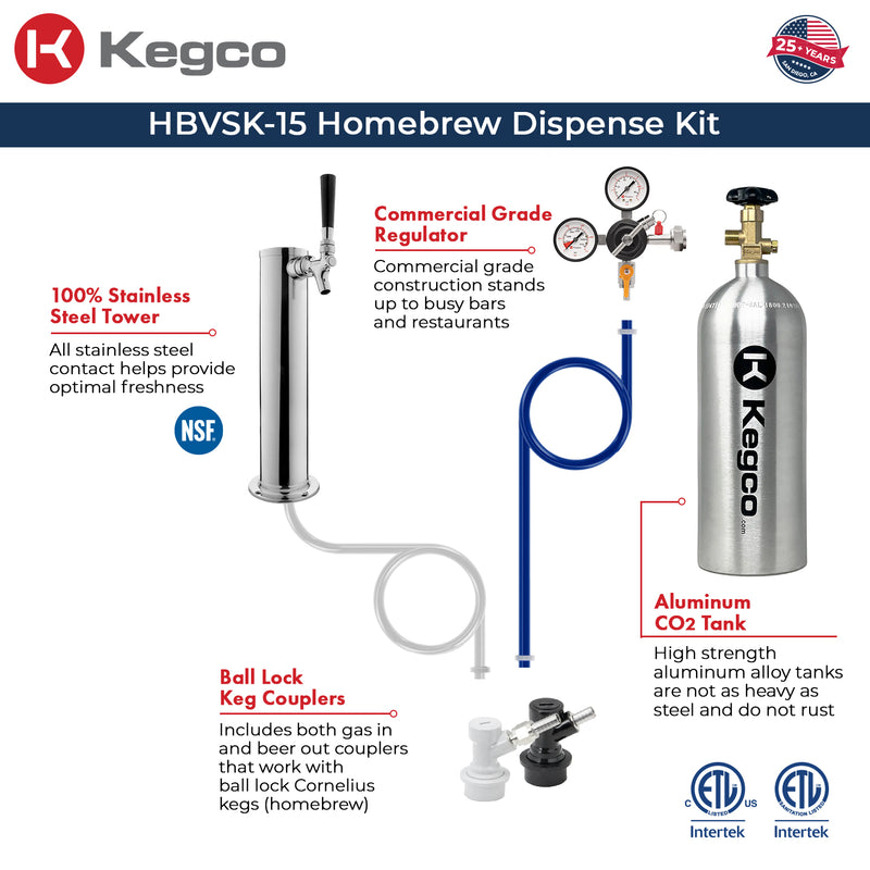 Kegco 15" Wide Outdoor Homebrew Stainless Steel Built-In Right Hinge Kegerator