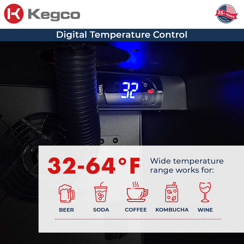 Kegco 15" Wide Undercounter Homebrew Stainless Steel Door Built-In Right Hinge Kegerator