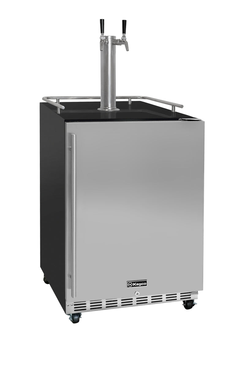 Kegco 24" Wide Dual Tap Stainless Steel Commercial Right Hinge Built-In Kegerator with Kit