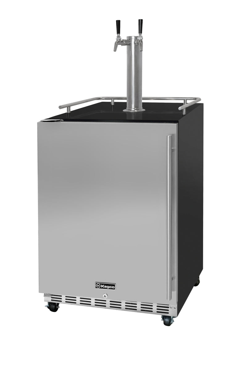 Kegco 24" Wide Dual Tap Stainless Steel Commercial Built-In Left Hinge Kegerator with Kit