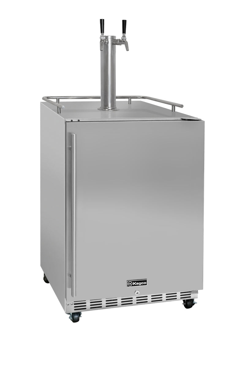 Kegco 24" Wide Outdoor Dual Tap All Stainless Steel Commercial Right Hinge Kegerator with Kit