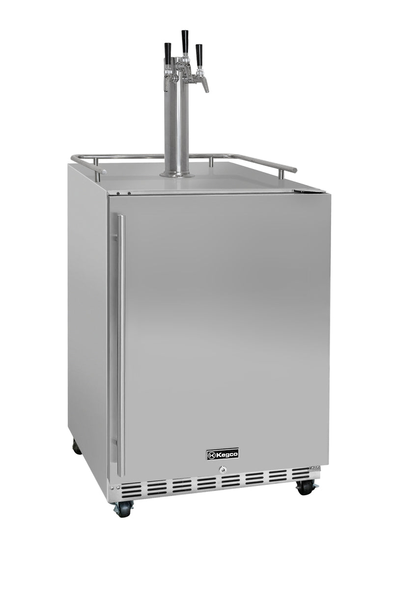 Kegco 24" Wide Outdoor Triple Tap All Stainless Steel Commercial Right Hinge Kegerator with Kit