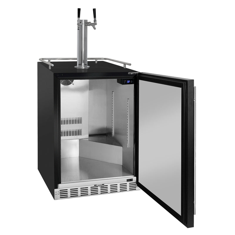 Kegco 24" Wide Dual Tap Black Built-In Right Hinge Kegerator with Kit