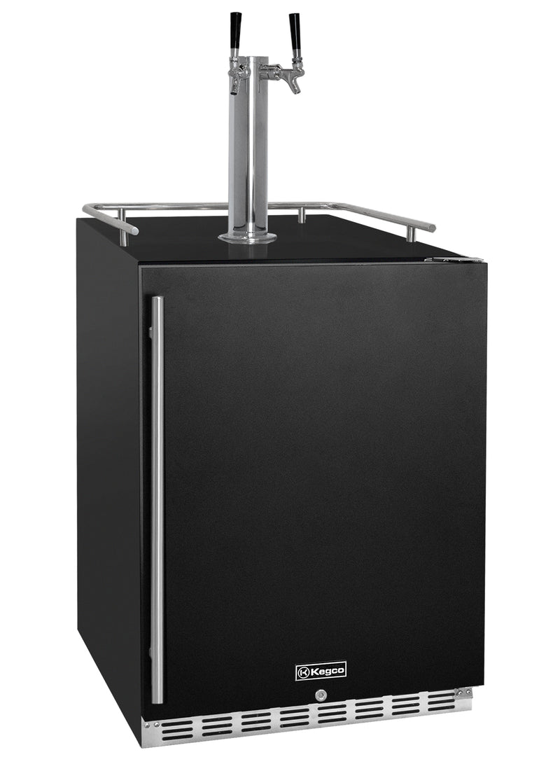Kegco 24" Wide Dual Tap Black Built-In Right Hinge Kegerator with Kit