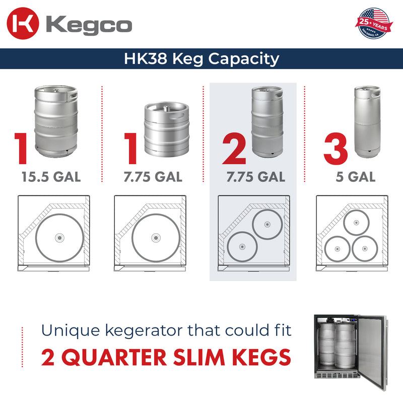 Kegco 24" Wide Dual Tap Stainless Steel Commercial Right Hinge Built-In Kegerator with Kit
