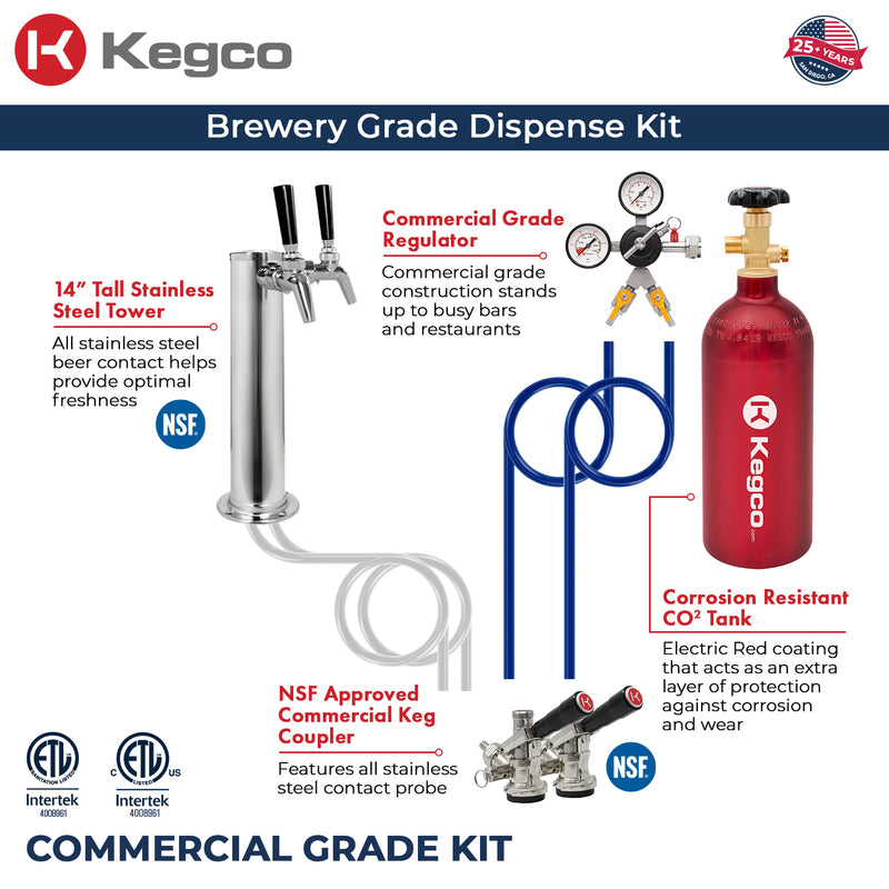 Kegco 24" Wide Dual Tap Stainless Steel Commercial Right Hinge Built-In Kegerator with Kit