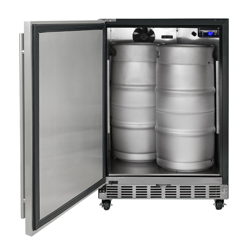Kegco 24" Wide Triple Tap Stainless Steel Commercial Built-In Left Hinge Kegerator with Kit