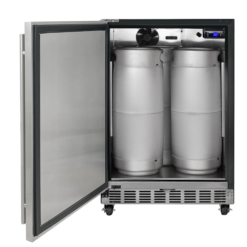 Kegco 24" Wide Triple Tap Stainless Steel Commercial Built-In Left Hinge Kegerator with Kit