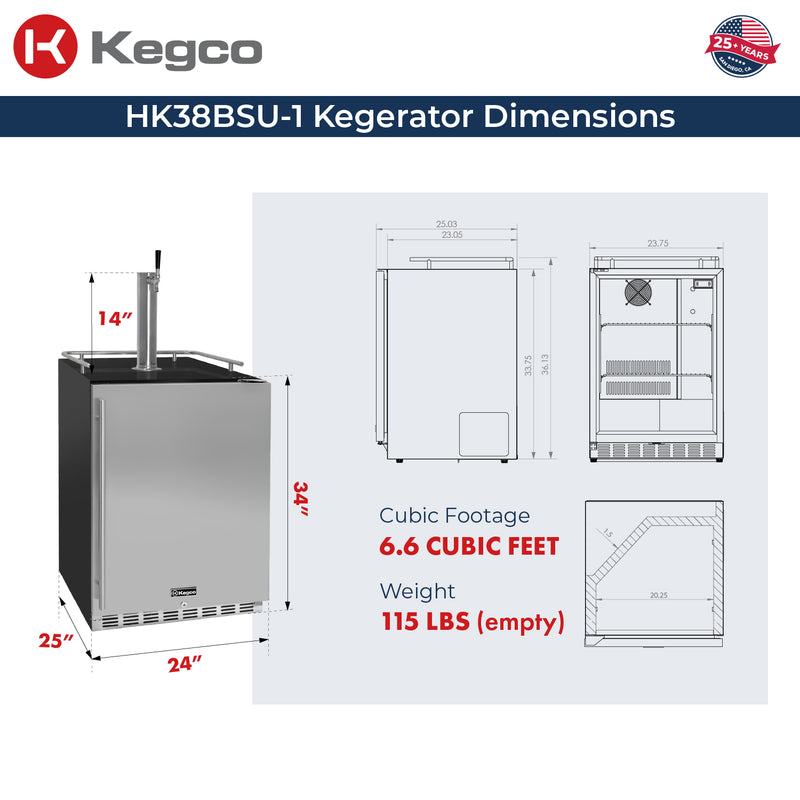 Kegco HK38BSU-1 Kegerator dimensions