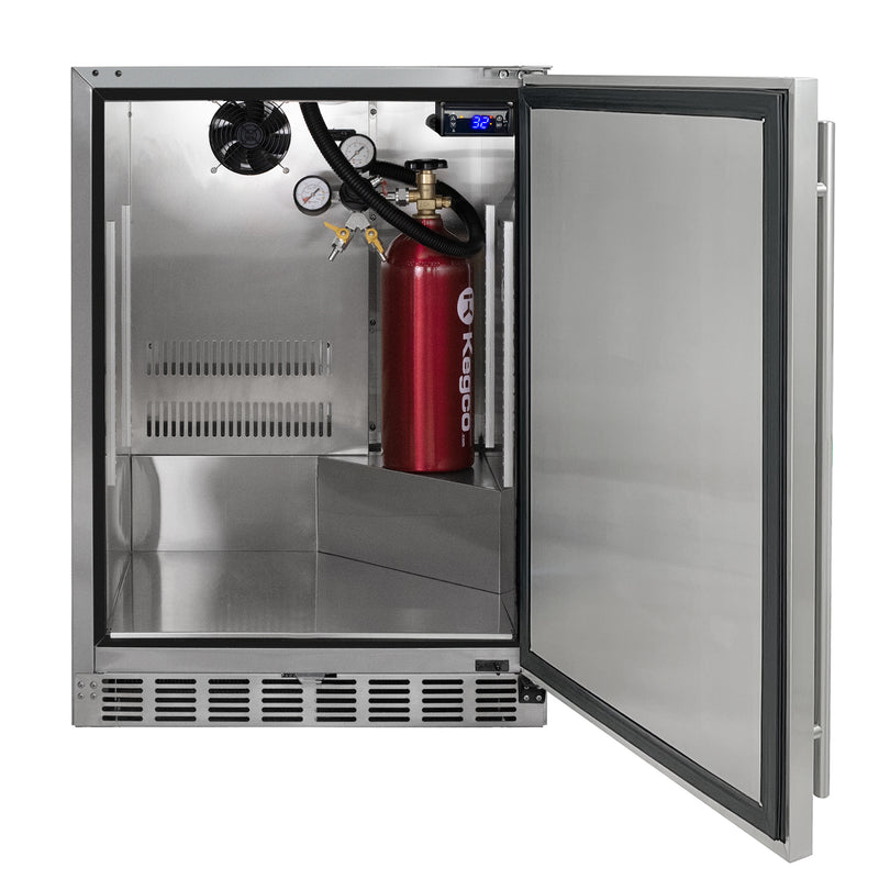 Kegco 24" Wide Outdoor Single Tap All Stainless Steel Commercial Right Hinge Kegerator with Kit