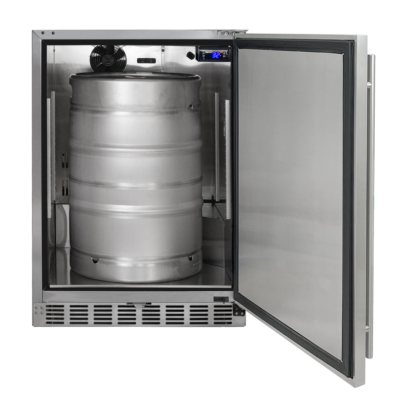 Kegco 24" Wide Outdoor Single Tap All Stainless Steel Commercial Right Hinge Kegerator with Kit