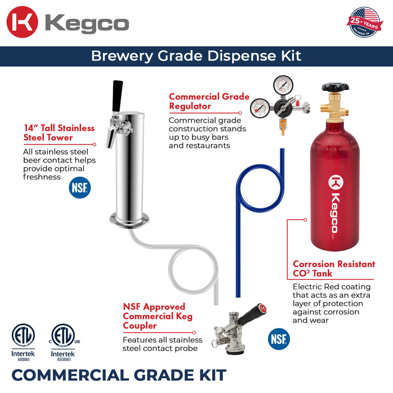 Kegco 24" Wide Outdoor Single Tap All Stainless Steel Commercial Right Hinge Kegerator with Kit