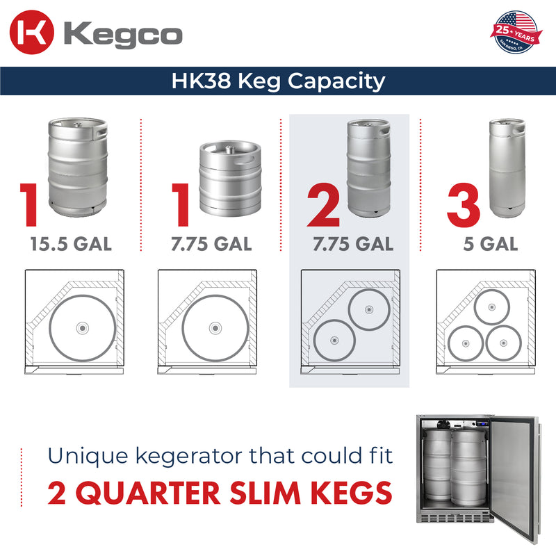 Kegco 24" Wide Outdoor Dual Tap All Stainless Steel Commercial Right Hinge Kegerator with Kit