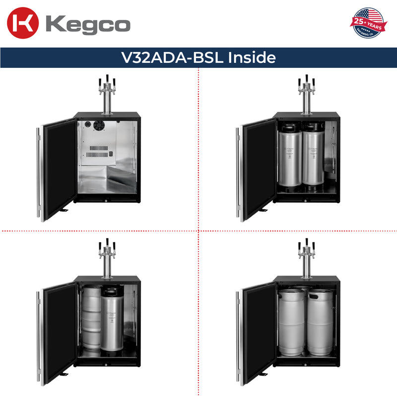 Kegco 24" Wide Triple Tap Stainless Steel Built-In Left Hinge ADA Kegerator