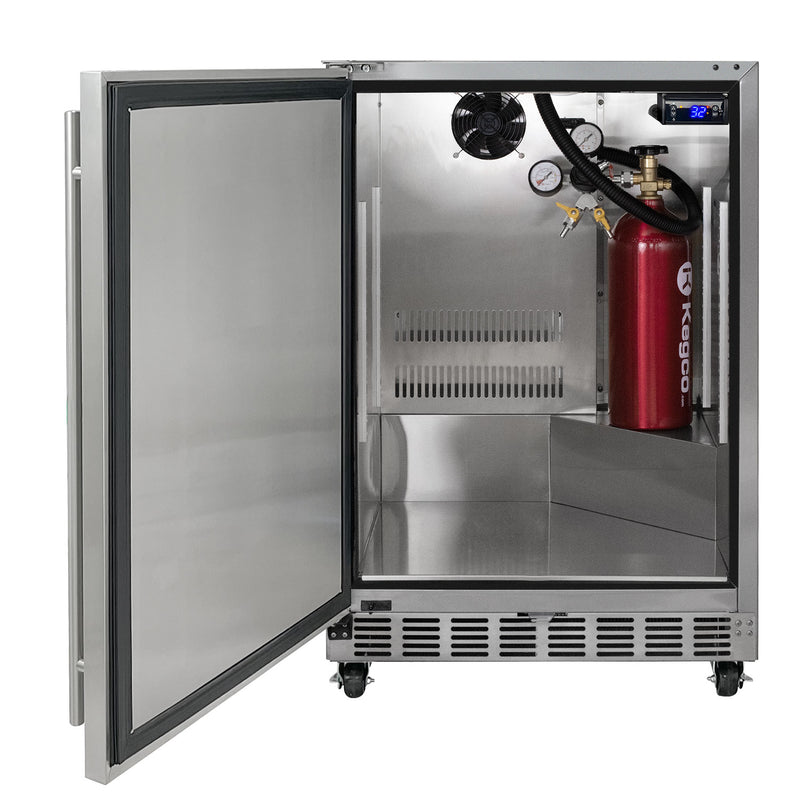 Kegco 24" Wide Outdoor Single Tap Commercial Left Hinge Kegerator with Kit