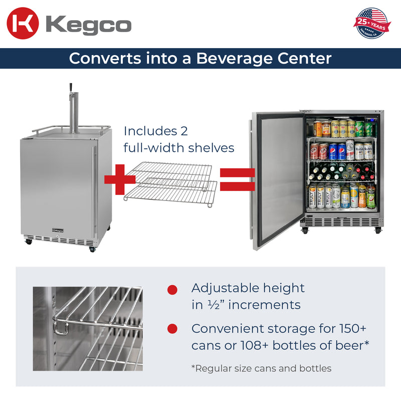 Kegco 24" Wide Outdoor Single Tap Commercial Left Hinge Kegerator with Kit