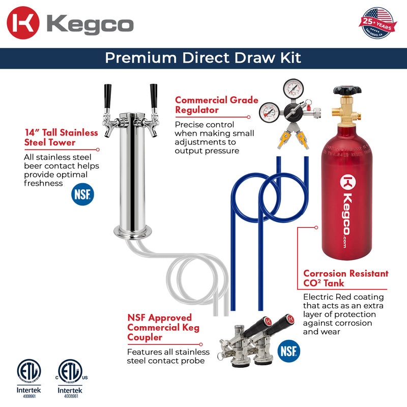 Kegco 24" Wide Outdoor Dual Tap All Stainless Steel Built-In Right Hinge Kegerator with Kit