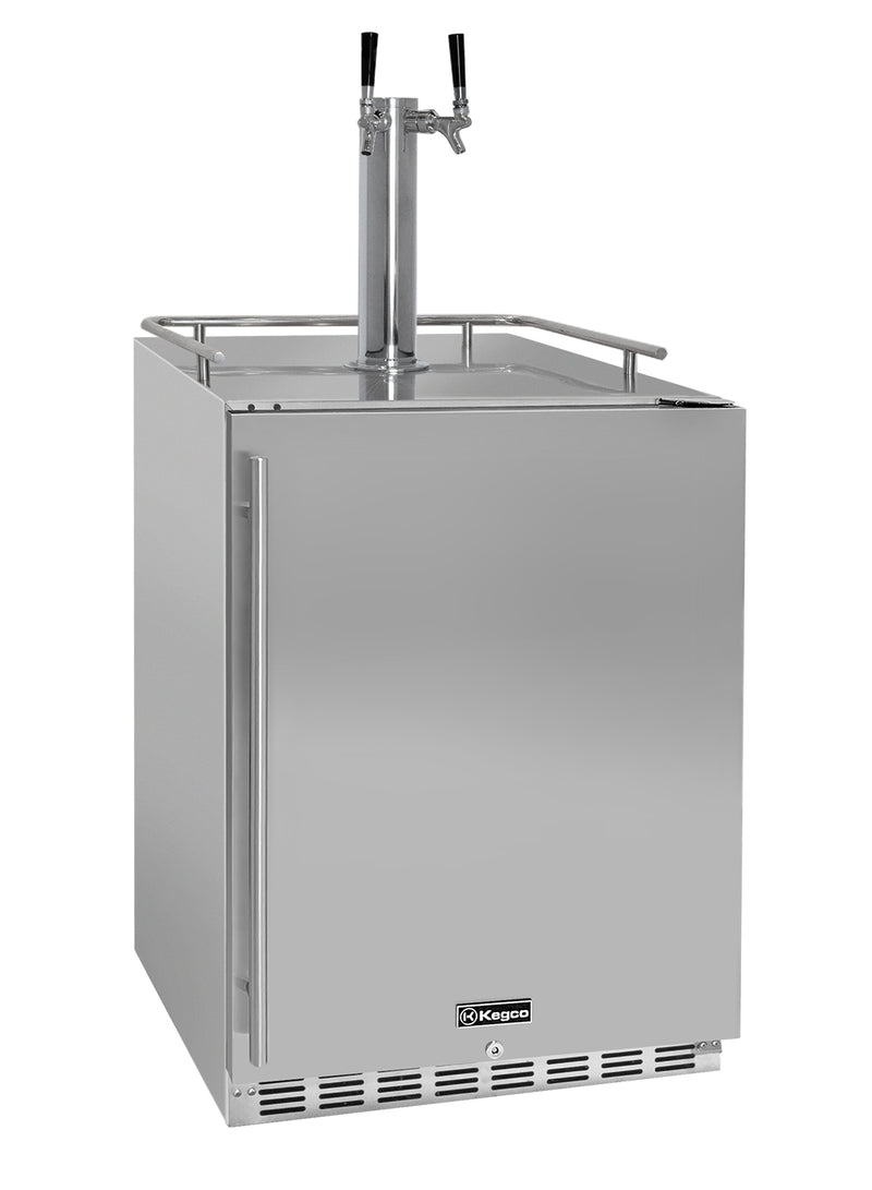Kegco 24" Wide Outdoor Dual Tap All Stainless Steel Built-In Right Hinge Kegerator with Kit