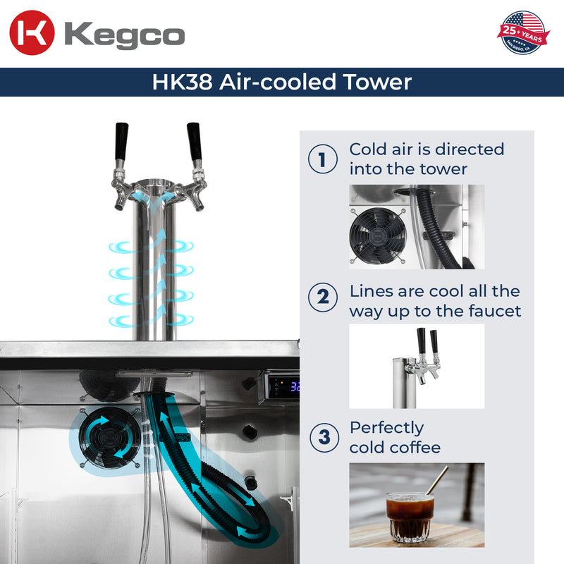 Kegco 24" Wide Cold Brew Coffee Dual Tap Black Commercial Built-In Right Hinge Kegerator