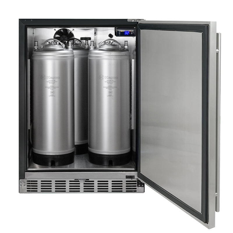 Kegco 24" Wide Cold Brew Coffee Dual Tap Black Commercial Built-In Right Hinge Kegerator