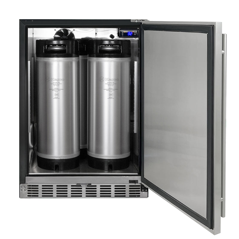 Kegco 24" Wide Cold Brew Coffee Dual Tap Black Commercial Built-In Right Hinge Kegerator