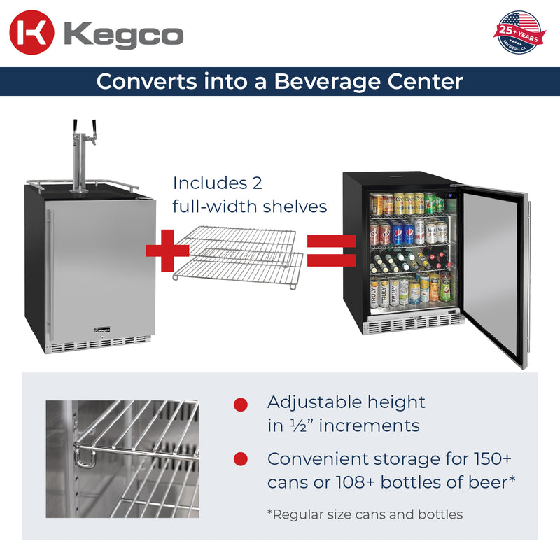 Kegco 24" Wide Cold Brew Coffee Dual Tap Black Commercial Built-In Right Hinge Kegerator