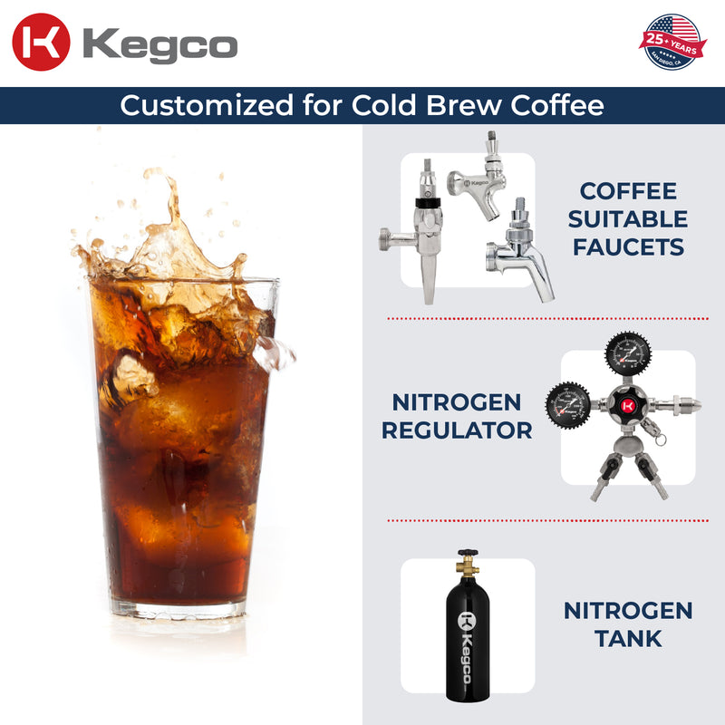 Kegco 24" Wide Dual Tap Stainless Steel Built-In Right Hinge Nitro Coffee Kegerator
