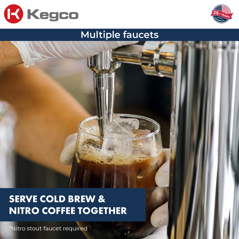Kegco 24" Wide Cold Brew Coffee Dual Tap Black Commercial Built-In Right Hinge Kegerator