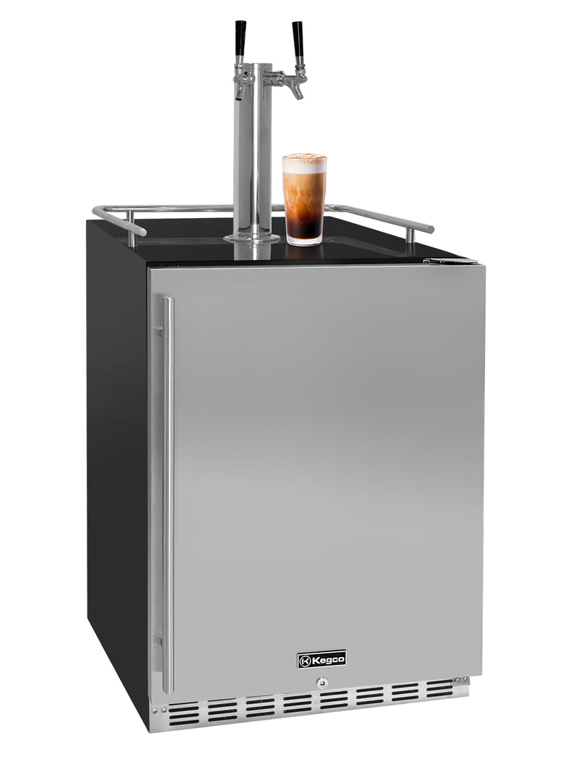 Kegco 24" Wide Cold Brew Coffee Dual Tap Black Commercial Built-In Right Hinge Kegerator