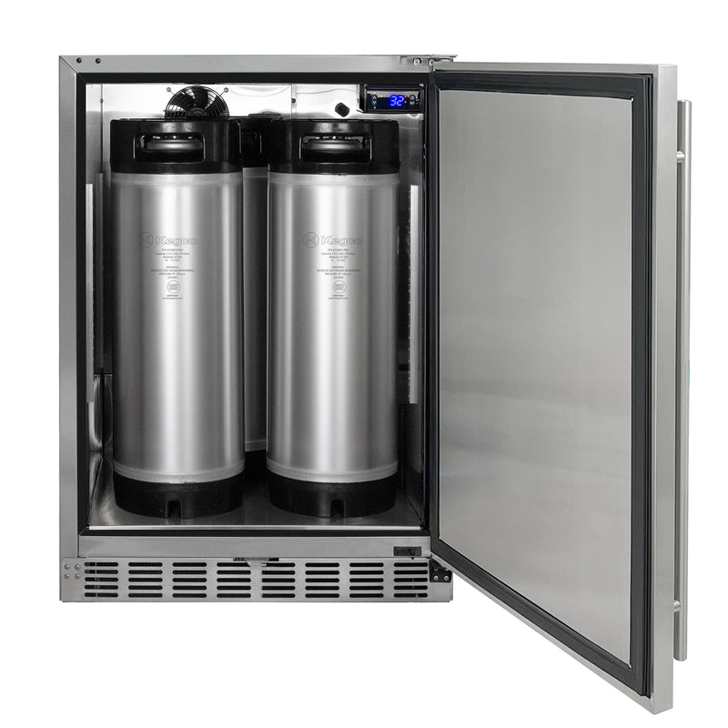Kegco 24" Wide Outdoor Cold Brew Coffee Single Tap All Stainless Steel Built-In Right Hinge Kegerator