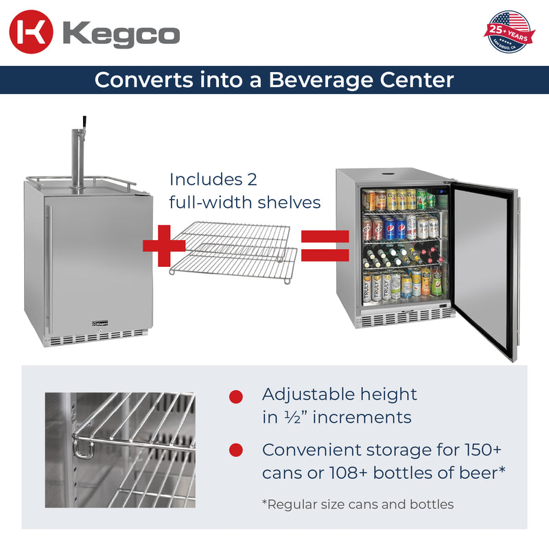 Kegco 24" Wide Outdoor Cold Brew Coffee Single Tap All Stainless Steel Built-In Right Hinge Kegerator