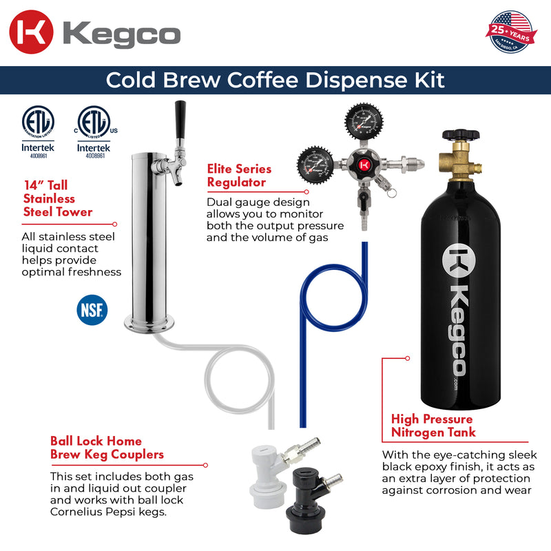 Kegco 24" Wide Outdoor Cold Brew Coffee Single Tap All Stainless Steel Built-In Right Hinge Kegerator