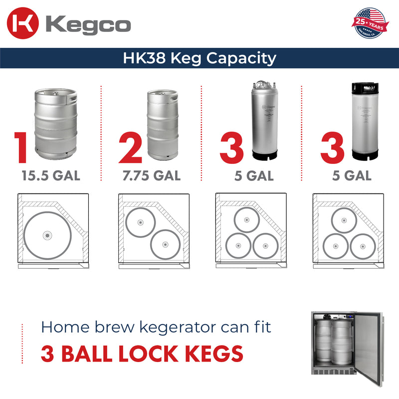 Kegco 24" Wide Outdoor Cold Brew Coffee Single Tap All Stainless Steel Built-In Right Hinge Kegerator