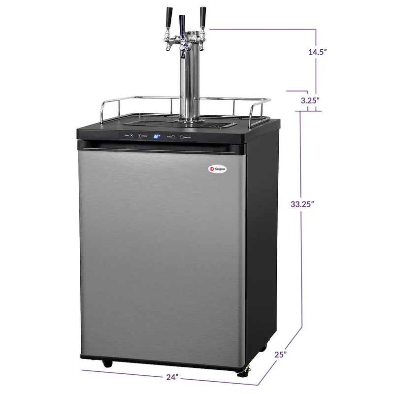 Kegco 24" Wide Cold Brew Coffee Triple Tap Stainless Steel Kegerator