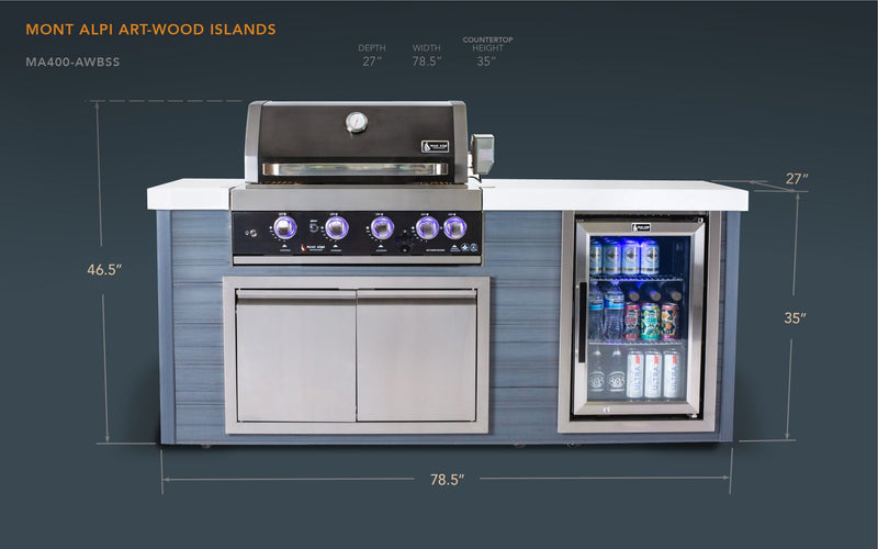 Mont Alpi 4-Burner Black Stainless Steel Art-wood Outdoor Island Grill - Image 2