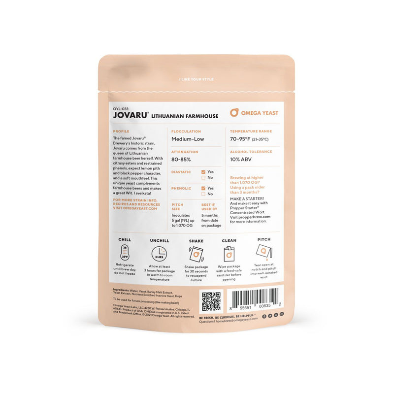 Omega Yeast Labs | OYL-033 - Jovaru™ Lithuanian Farmhouse Ale    - Toronto Brewing