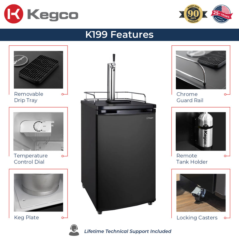 Kegco 20" Wide Single Tap Black Kegerator